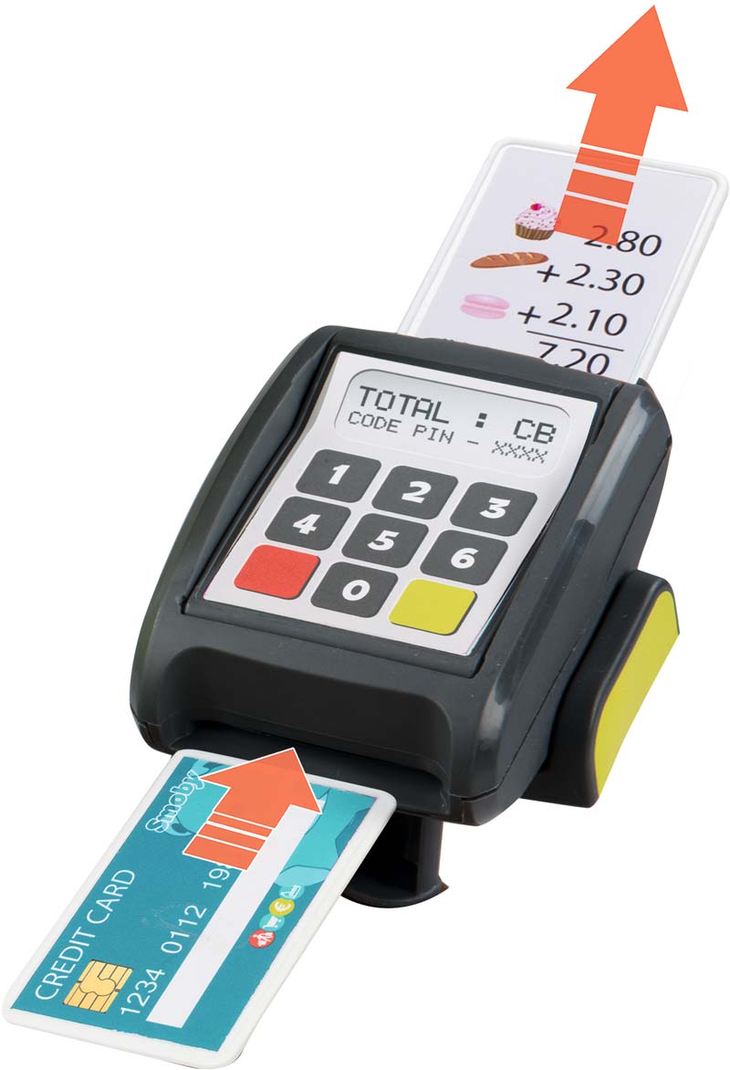 Терминал для карт выдает кассовый чек при оплате в наборе Smoby Big Bakery Shop 350220